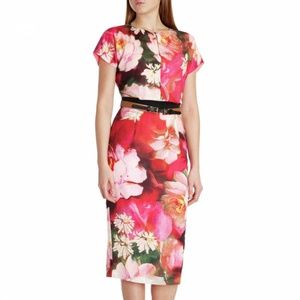 Ted Baker 2 Pink Red Rose on Canvas Print Dress